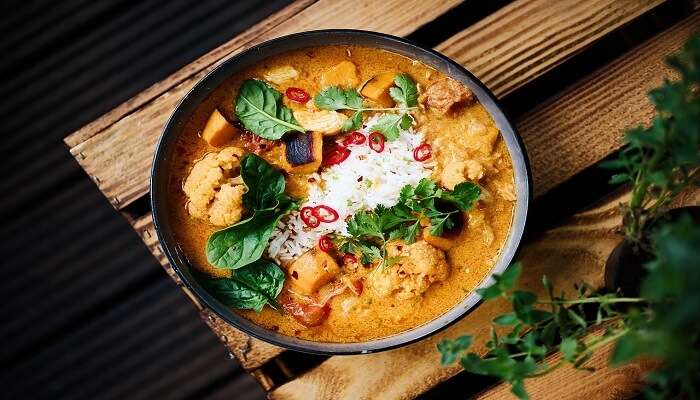 Mushroom curry bowl at Infinity Cafe & Bistro