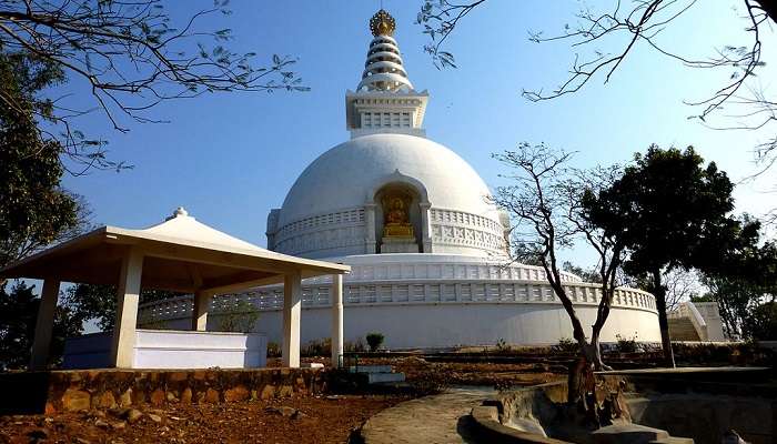 Places to visit in Rajgir - Golden Buddha in Japanese Stupa