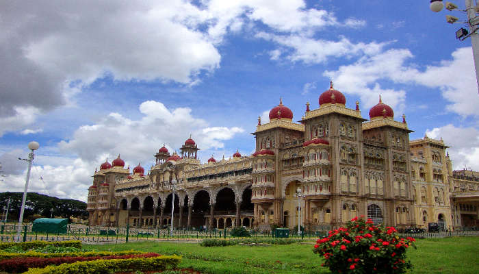 The massive entrance to the Mysore Palace