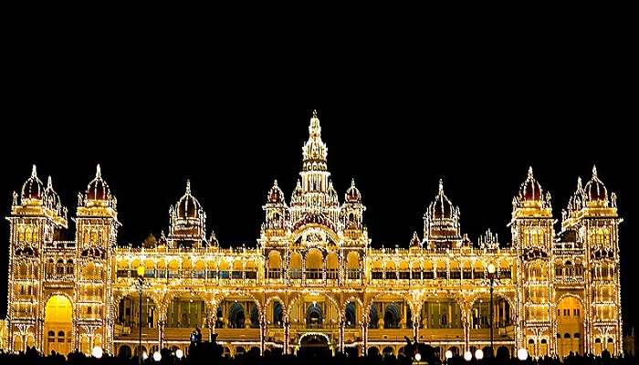 Golden lights at the Mysore palace near Ramakrishna nagar