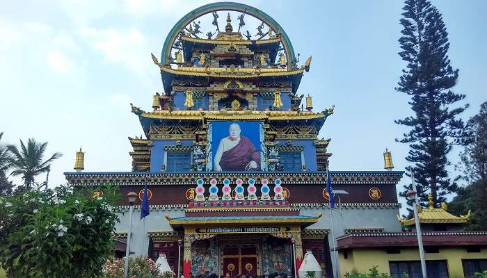 Buddhist Zangdog Palri or Golden Temple in Namdroling Monastery near Chettalli