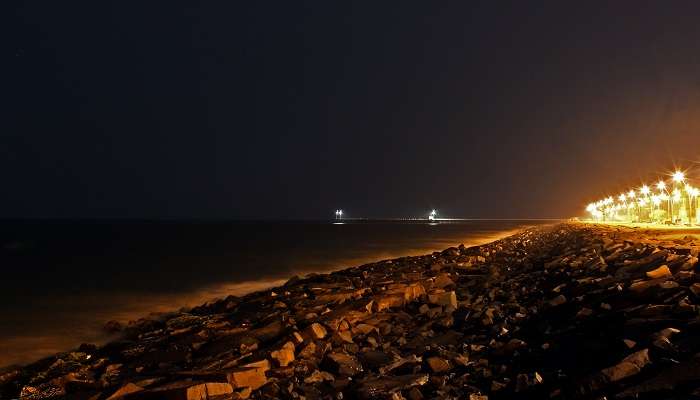 Night view of the rock beach.