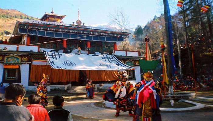  Dancers performing during Saga Dawa Festival in Sikkim. 