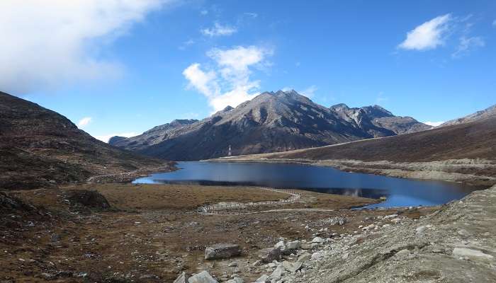 Sela Pass under snow-covered mountain in Tawang Arunachal Pradesh