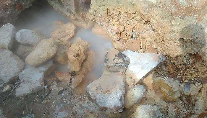 Steam rising from the hot springs at Tapovan near Joshimath