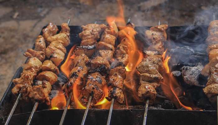 Close-up photo of chicken satay street food