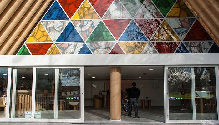 The serene interior of the community hubl during a service.