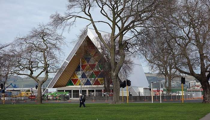 Outside view of Cardboard Cathedral in Christchurch