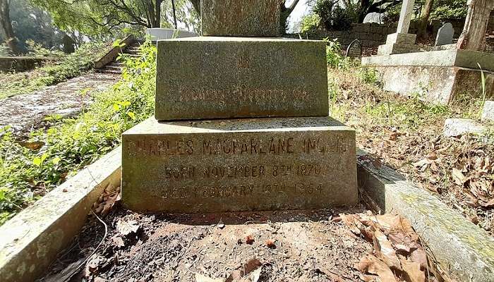 Tombstone of Charles McFarlane Inglis at Tiger Hill Cemetery