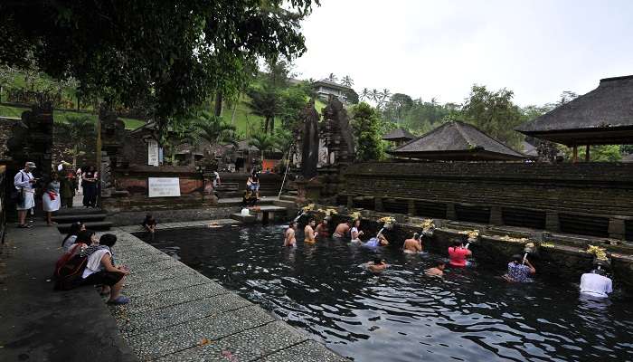 Amazing view of holy water in Tirta Empul Temple near Gunung Abang