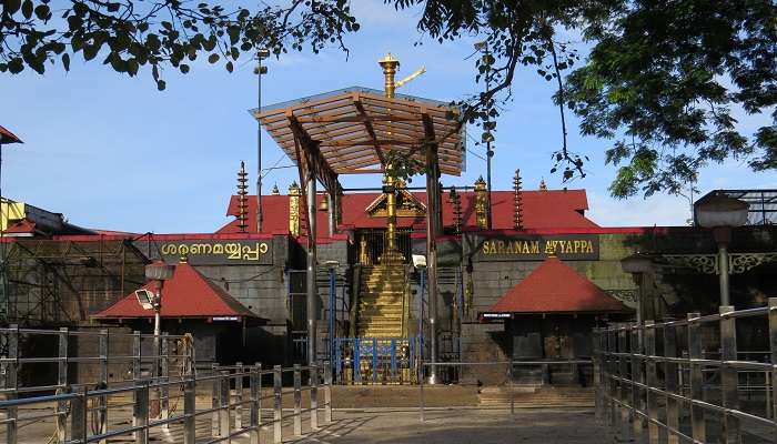 People are crossing Eighteen steps of Sabarimala Temple.