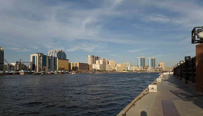 Sunny day on Dubai Creek in Dubai in July