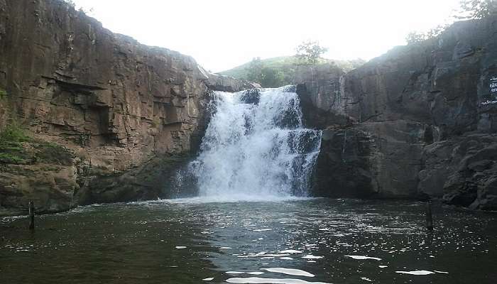 Cascading waters of Zanzari Waterfall Gujarat.