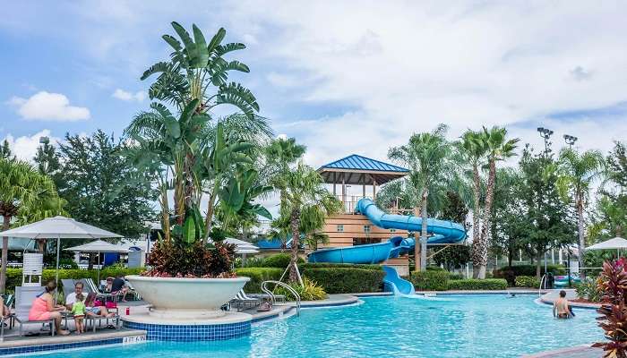 Race down the Aqua Racer fun water slide at GRS Fantasy park in Mysore.