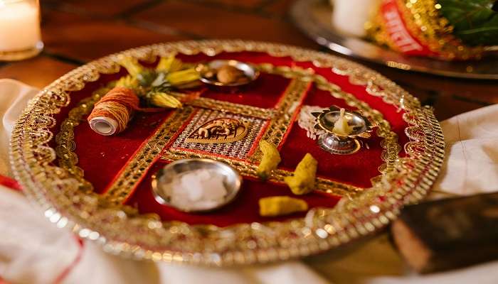 Colourful decorations during a festival at Manchalamma Temple