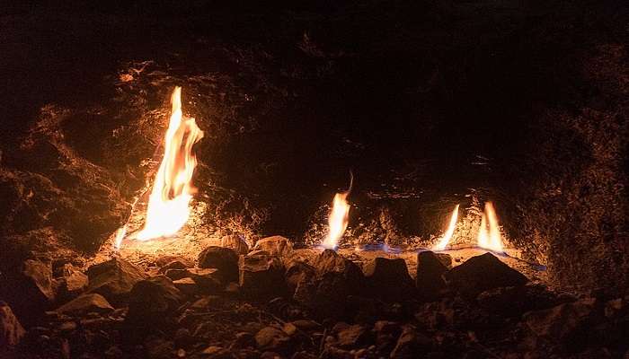 The Chimera Flames near Kemer at night.