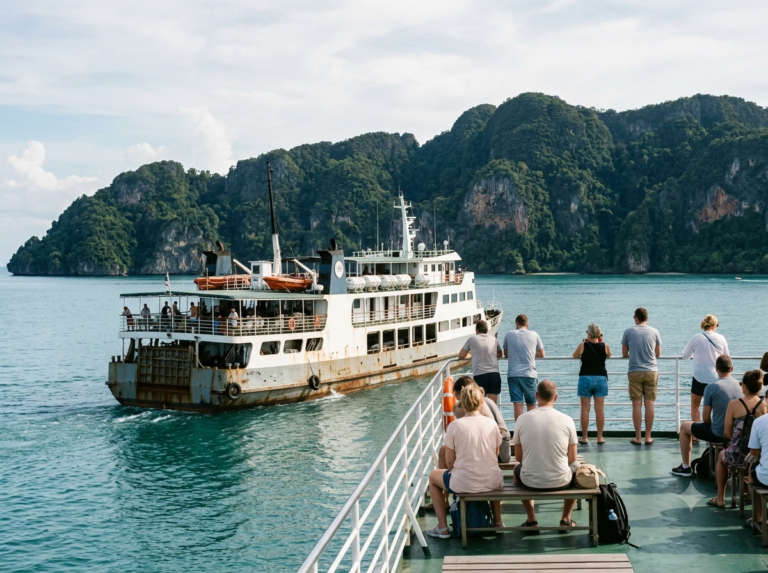 An inter-island ferry crossing calm Gulf waters