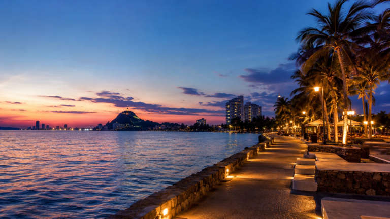 The waterfront and skyline at blue hour, Rescue Paws, Hua Hin, Thailand