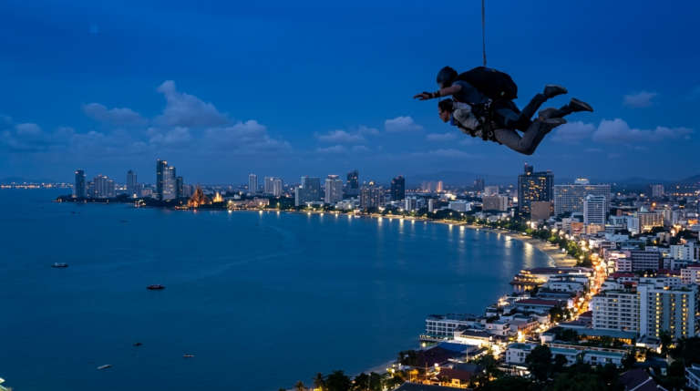 Aerial view of Tandem Skydiving in Thailand,