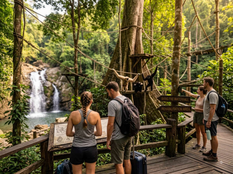 Travellers exploring the area, The Gibbon Rehabilitation Project, Phuket.