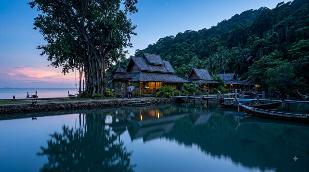 The waterfront and skyline at blue hour, Lanta Animal Welfare, Koh Lanta, Thailand