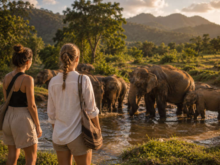Travellers exploring the area, Burm and Emily’s Elephant Sanctuary (BEES), Chiang Mai, Thailand