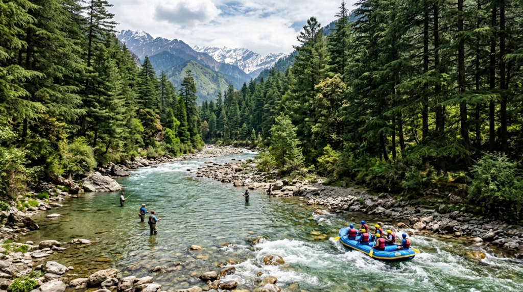 Fishing and rafting in the Tirthan River