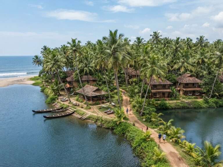 A boutique resort between calm blue water and coconut groves, Beach And Lake Ayurvedic Resort, Kerala, India