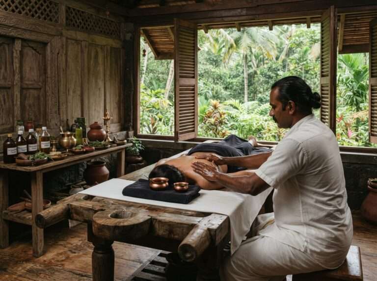 A Kalari martial-art class in an open forest clearing, Ayurveda Yoga Villa, Kerala, India