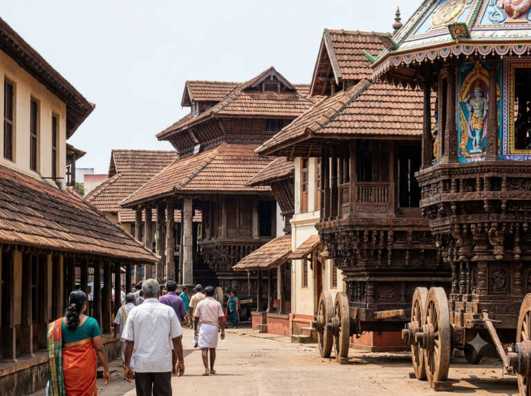 The Sri Krishna Matha temple complex in Udupi with its traditional sloping tiled roofs, Udupi and Mangaluru, India