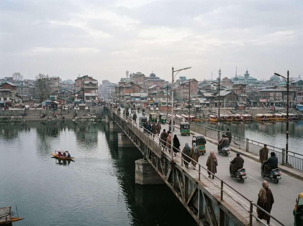 Gaw Kadal bridge over the Jhelum in Maisuma, Srinagar, site of the 1990 massacre Note: confirmed — memorial site; no dramatisation