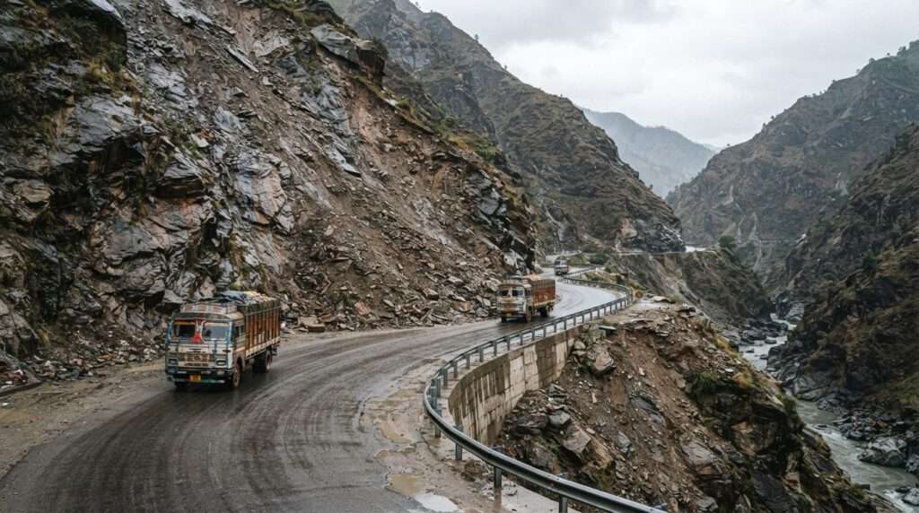 NH-44 highway past the rocky Khooni Nala gully between Ramban and Banihal, Jammu and Kashmir Note: confirmed