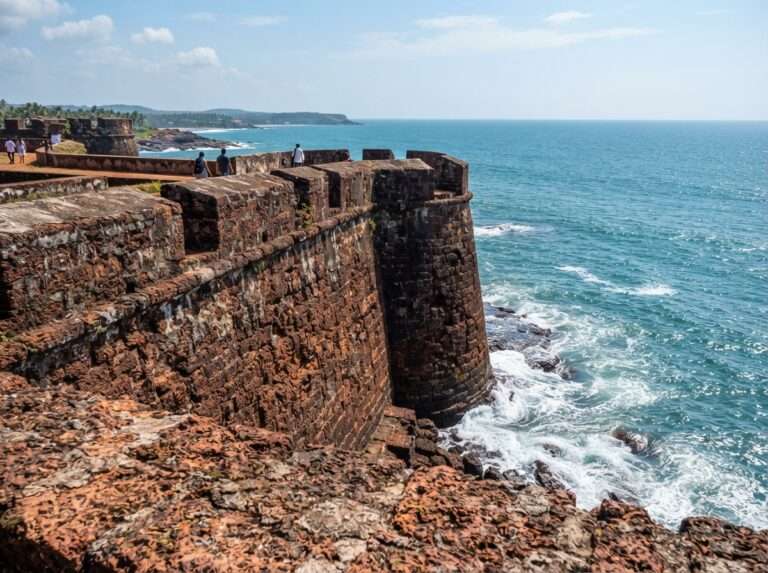 The laterite walls and bastions of St Angelo Fort overlooking the Arabian Sea, Kannur, Kerala, India