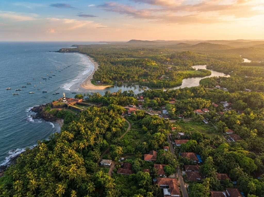 Aerial view of Kannur, Kerala, India, at golden hour