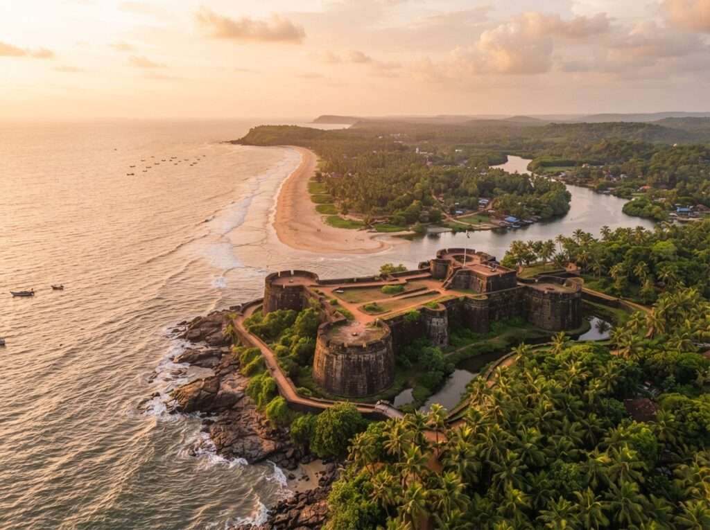 Aerial view of Bekal, Kerala, India, at golden hour