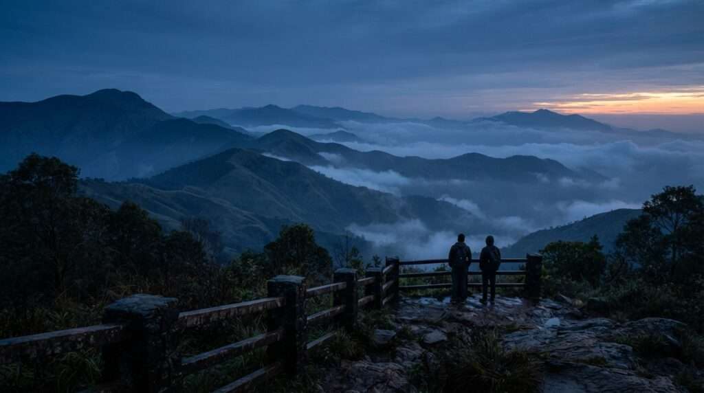 Aerial view of Munnar, Kerala, India, at golden hour
