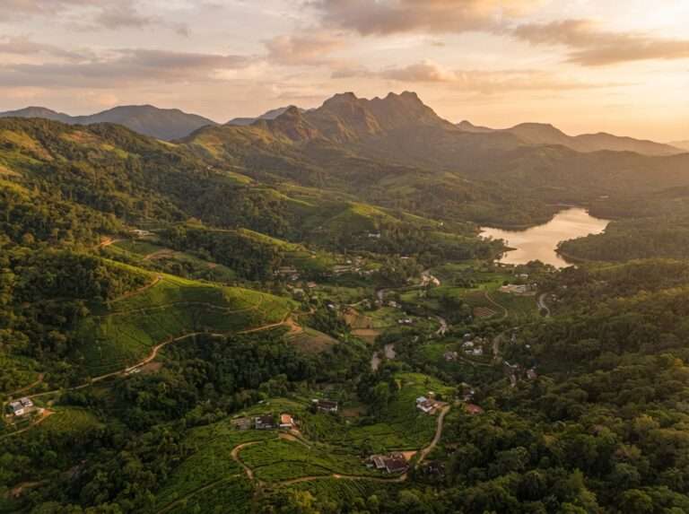 Aerial view of Wayanad, Kerala, India, at golden hour