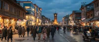 Shoppers on MA Road near Lal Chowk, where the best malls in Srinagar are clustered, at golden hour