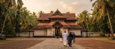 Cheraman Juma Masjid at Kodungallur, the oldest mosque in Kerala, with its sloping tiled Kerala roof among coconut palms