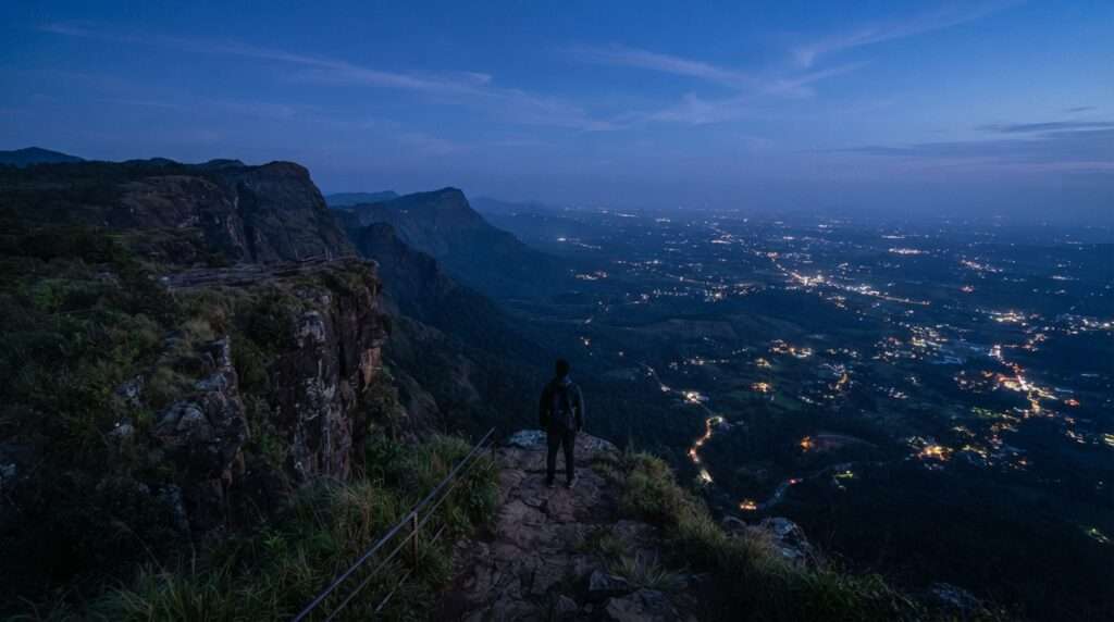 Blue hour after sunset from the cliff top, Manpara (Raja's Cliff), Nelliyampathy, Kerala, India