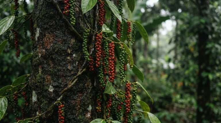 Black pepper vine in a Wayanad home garden, Kerala
