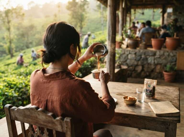 Filter coffee poured at a Wayanad estate cafe, Kerala