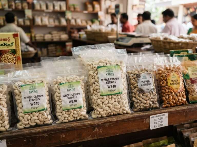 Graded W240 cashews and flavoured cashew packs from Kollam, Kerala