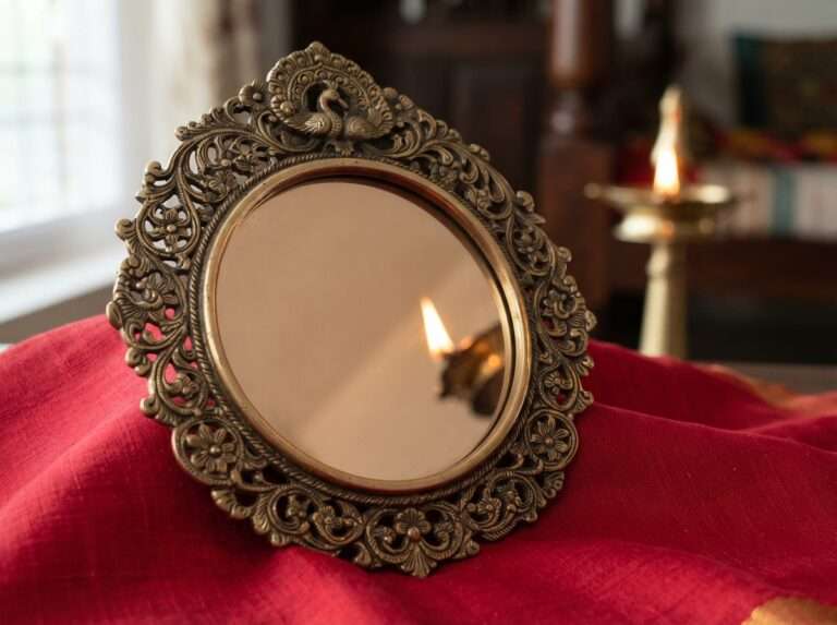 Hand-polished Aranmula Kannadi metal mirror, Kerala