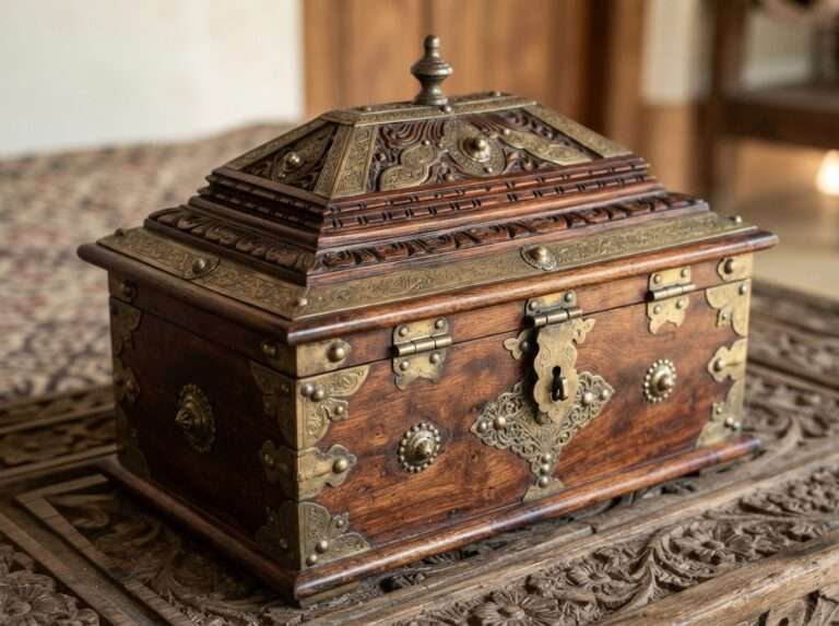 Nettur Petti rosewood jewel box with brass fittings, Kerala