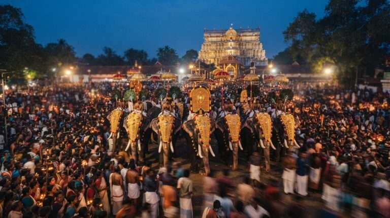 Caparisoned elephants at Thrissur Pooram, Kerala