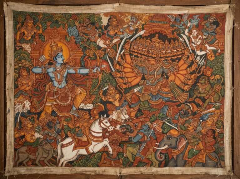 Kerala mural painting in five natural colours on canvas